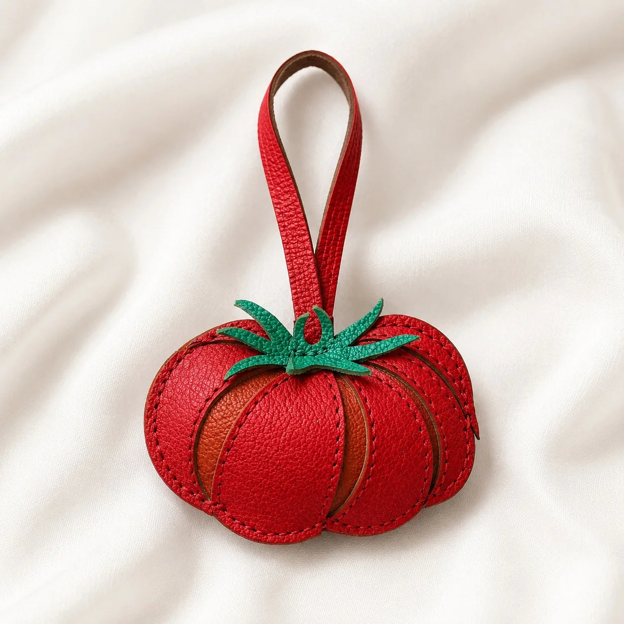 Red Tomato Leather Bag Charm – Handmade Genuine Leather Fruit Pendant | Sculpted Handbag Accessory Gift for Women