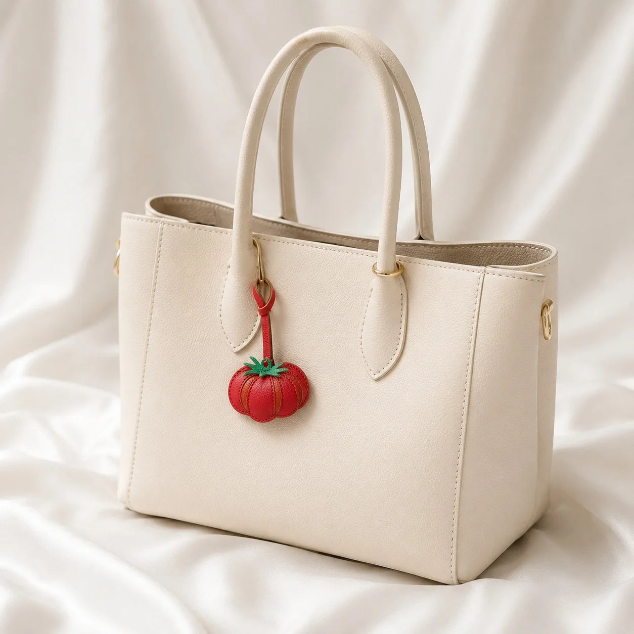 Red Tomato Leather Bag Charm – Handmade Genuine Leather Fruit Pendant | Sculpted Handbag Accessory Gift for Women