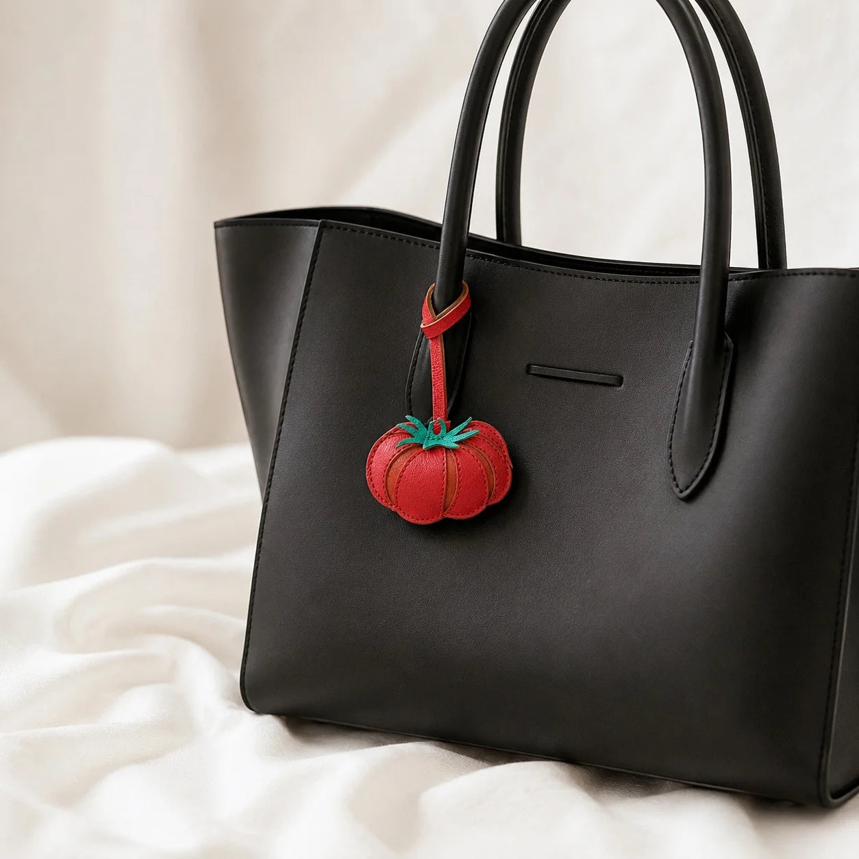 Red Tomato Leather Bag Charm – Handmade Genuine Leather Fruit Pendant | Sculpted Handbag Accessory Gift for Women