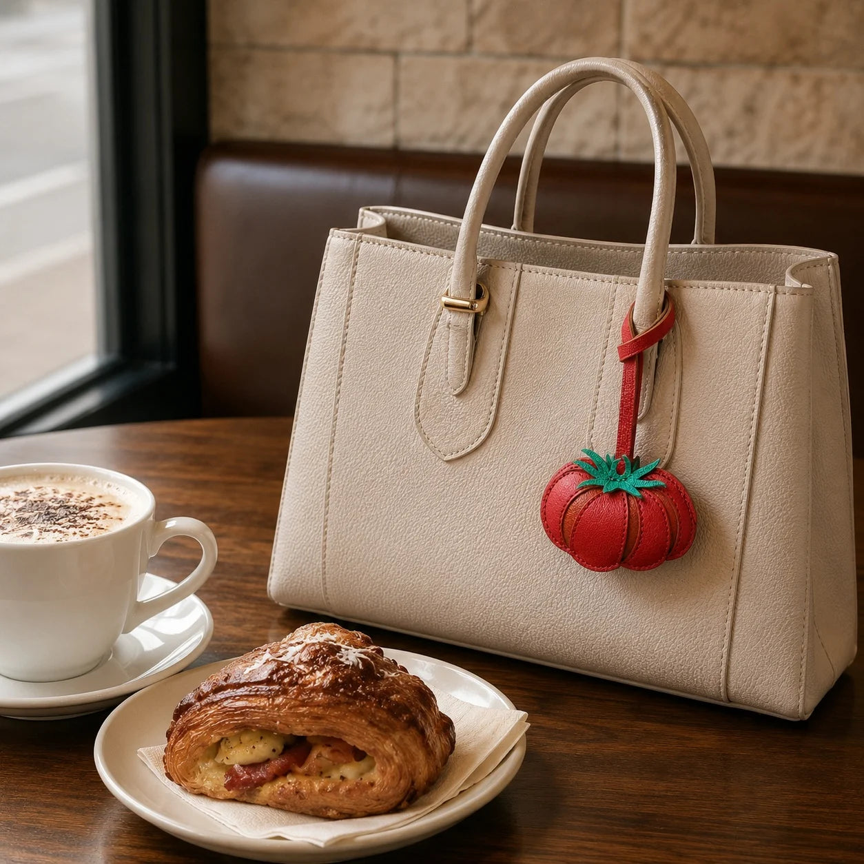 Red Tomato Leather Bag Charm – Handmade Genuine Leather Fruit Pendant | Sculpted Handbag Accessory Gift for Women