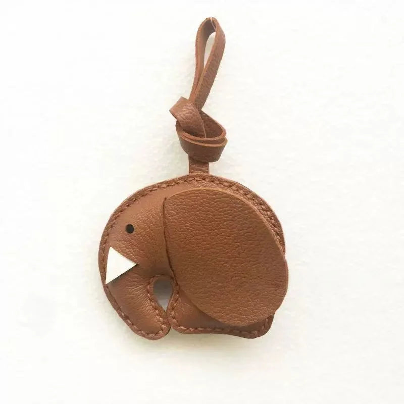 Minimalist Handcrafted Elephant Bag Charm | Double-Sided Full-Grain Leather Purse Accessory | Symbol of Luck & Wisdom Key Fob