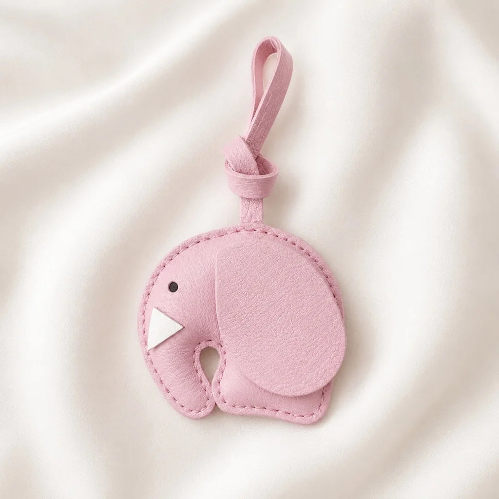 Minimalist Handcrafted Elephant Bag Charm | Double-Sided Full-Grain Leather Purse Accessory | Symbol of Luck & Wisdom Key Fob