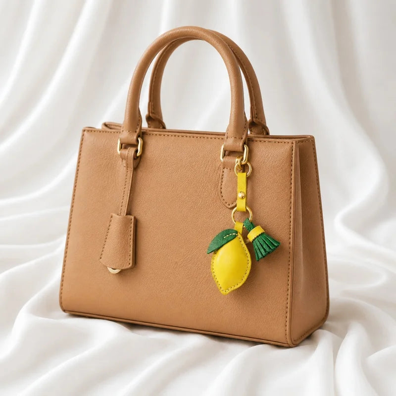 Dije de limón para bolso hecho a mano: llavero de piel de cordero plena flor con borla, diseño artesanal, regalo ideal para parejas y amigos.
