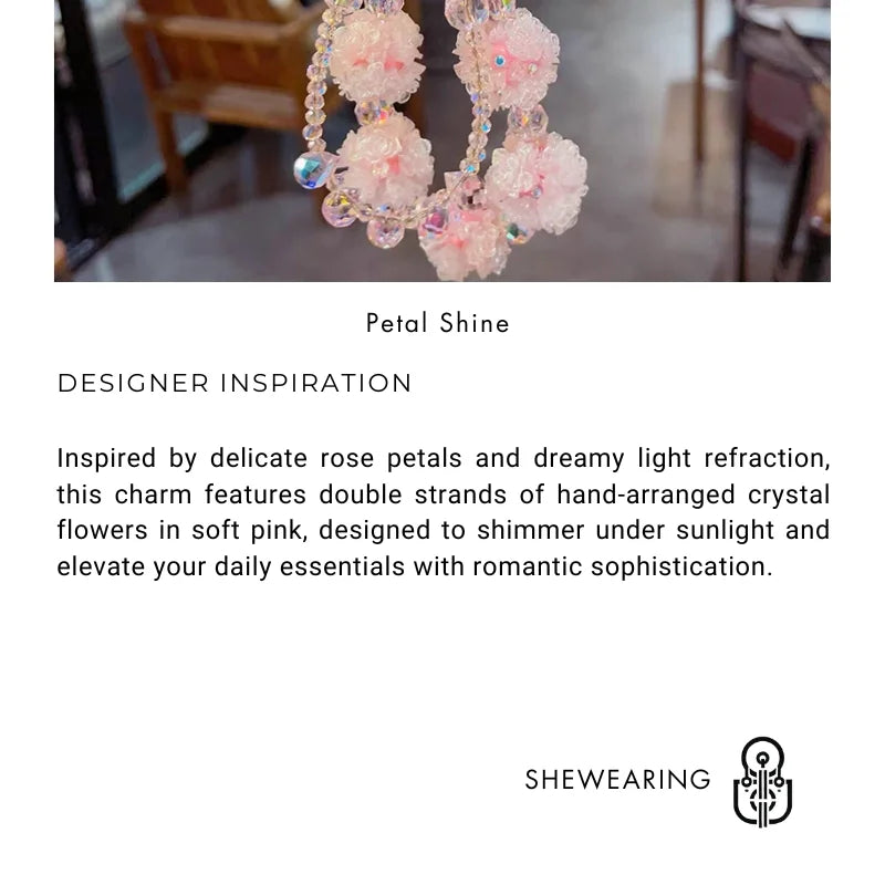 Double-Layer Pink Crystal Flower Phone Charm – Handmade Beaded Pendant with 3D Floral Beads | Convertible Bag Accessory & Keychain | Elegant Feminine Style