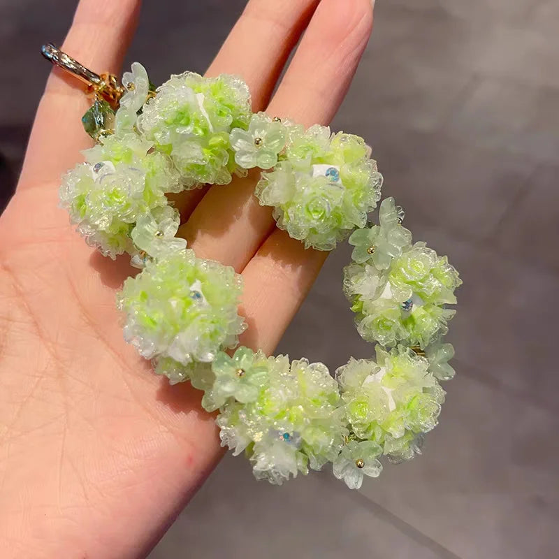 Glow Rose Crystal Phone Charm – Green Rose & Luminous Beaded Wrist Strap | Short Elegant Chain for Phones, Bags & Keys | Chic Inspired Accessory