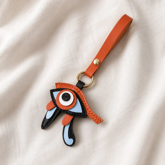 Amuleto para bolso de piel de cabra Ojo Místico de Horus – Llavero hecho a mano | Talismán egipcio de protección | Colgante de la suerte para bolsos