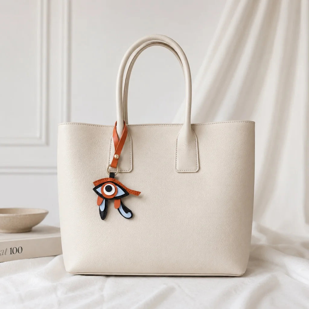 Amuleto para bolso de piel de cabra Ojo Místico de Horus – Llavero hecho a mano | Talismán egipcio de protección | Colgante de la suerte para bolsos