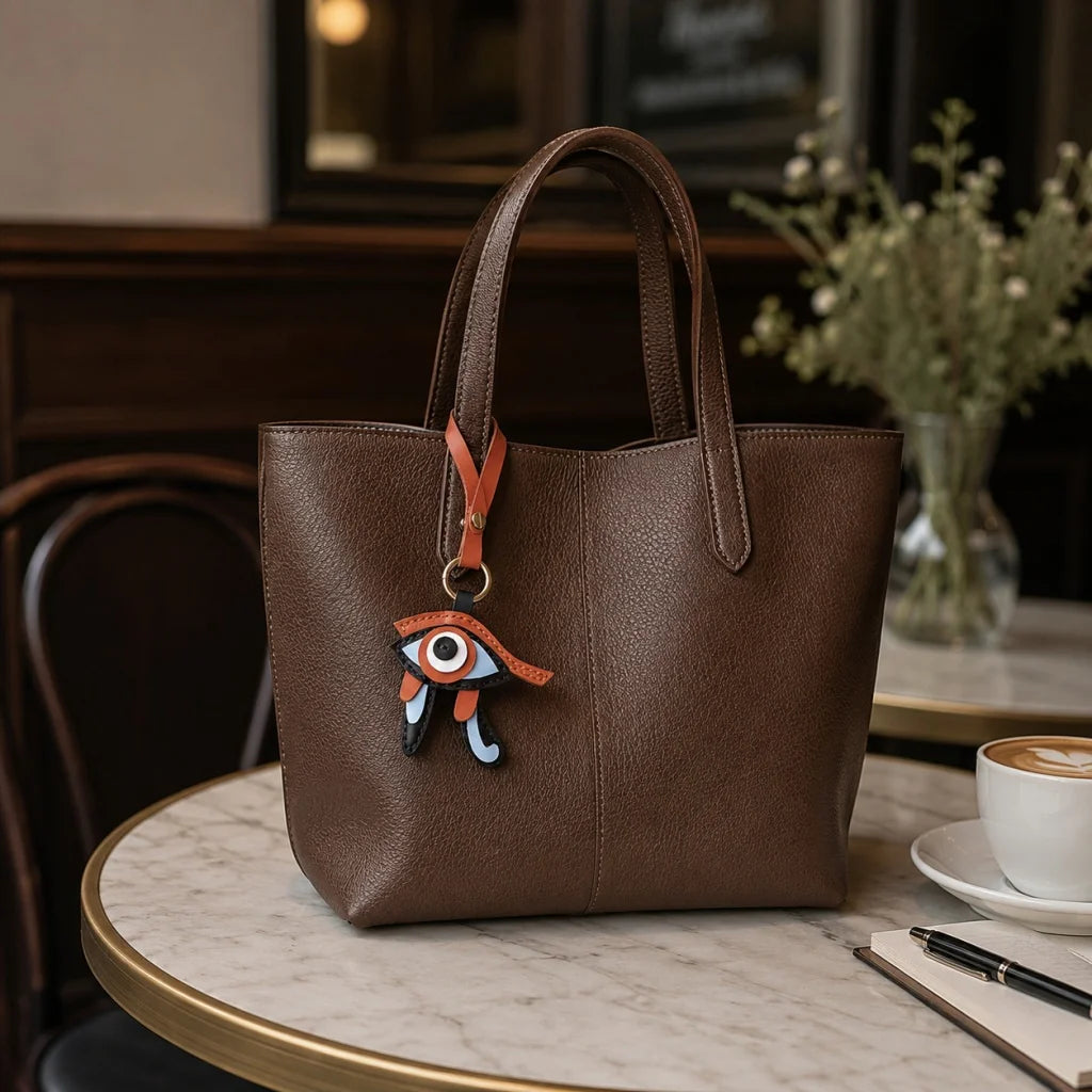 Amuleto para bolso de piel de cabra Ojo Místico de Horus – Llavero hecho a mano | Talismán egipcio de protección | Colgante de la suerte para bolsos