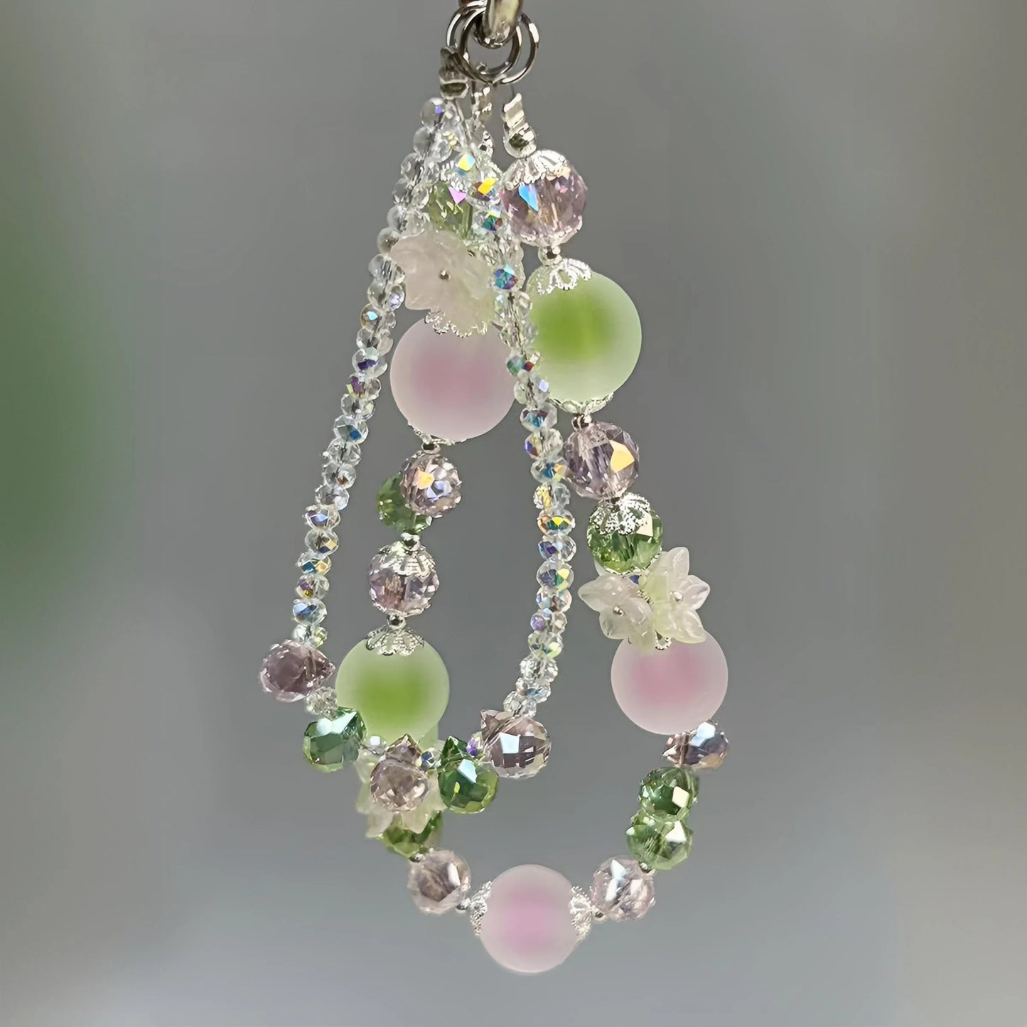 Candy-Colored Crystal Beaded Phone Charm – Convertible Bag Accessory with Frosted Gradient Beads | Handmade Pastel Pendant with Dual Use Design
