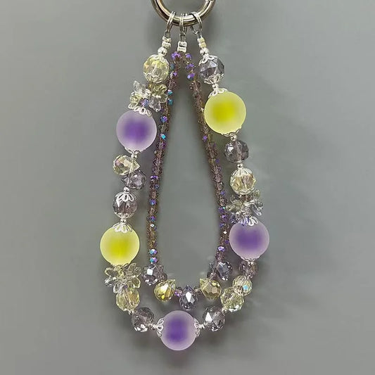 Candy-Colored Crystal Beaded Phone Charm – Convertible Bag Accessory with Frosted Gradient Beads | Handmade Pastel Pendant with Dual Use Design