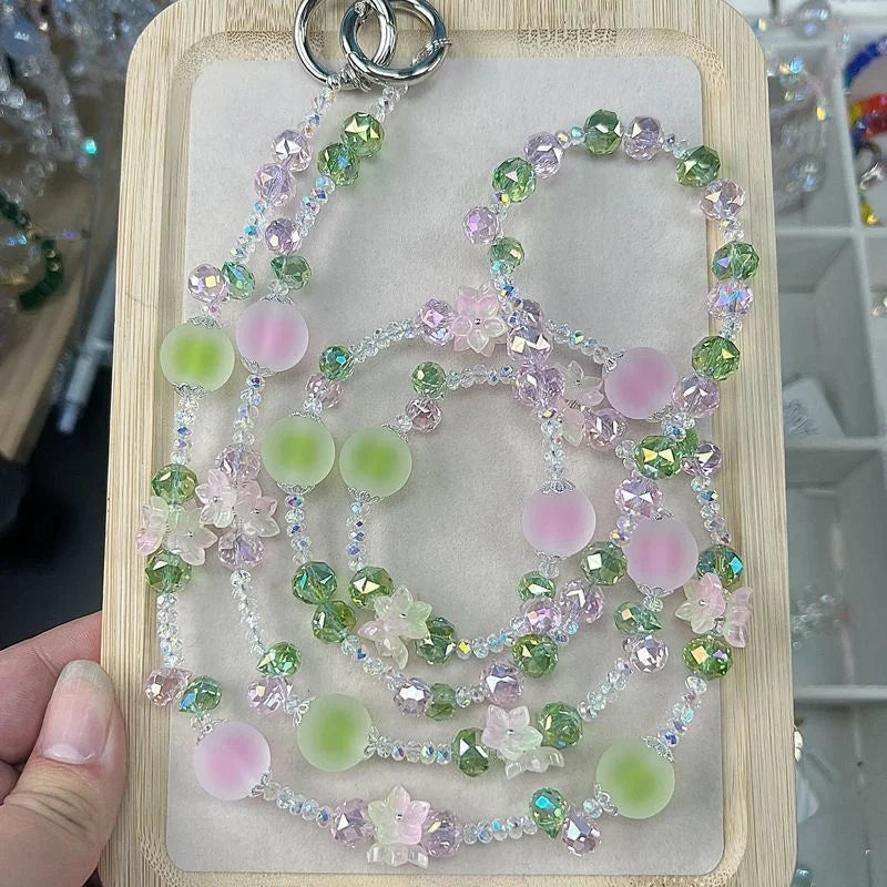 Candy-Colored Crystal Beaded Phone Charm – Convertible Bag Accessory with Frosted Gradient Beads | Handmade Pastel Pendant with Dual Use Design