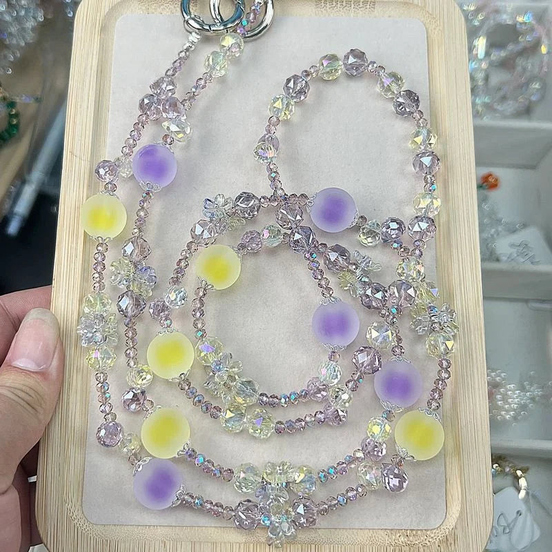 Candy-Colored Crystal Beaded Phone Charm – Convertible Bag Accessory with Frosted Gradient Beads | Handmade Pastel Pendant with Dual Use Design