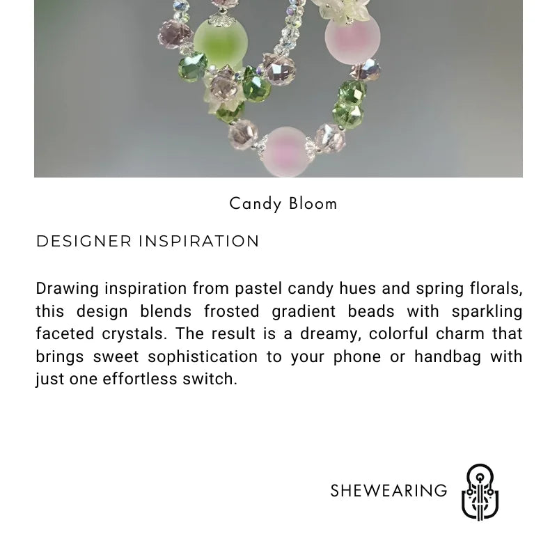 Candy-Colored Crystal Beaded Phone Charm – Convertible Bag Accessory with Frosted Gradient Beads | Handmade Pastel Pendant with Dual Use Design
