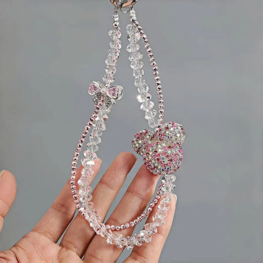 Crystal Beaded Bear Phone Charm – Handmade Rhinestone Teddy Pendant | Elegant Woven Bracelet-Inspired Accessory | Chic Bag & Phone Decoration Gift