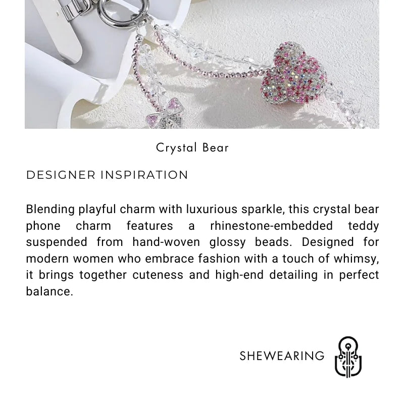 Crystal Beaded Bear Phone Charm – Handmade Rhinestone Teddy Pendant | Elegant Woven Bracelet-Inspired Accessory | Chic Bag & Phone Decoration Gift