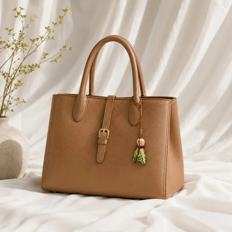 Dije de repollo de cuero: accesorio divertido para bolso de verduras, piel de vacuno plena flor, llavero y marcapáginas, diseño creativo para uso diario.