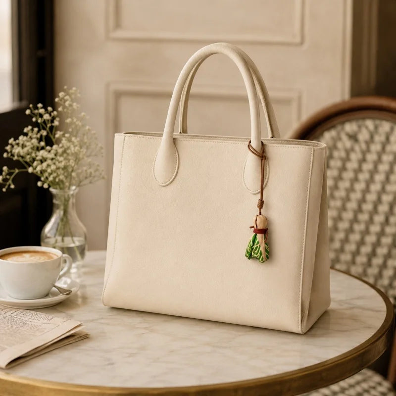 Dije de repollo de cuero: accesorio divertido para bolso de verduras, piel de vacuno plena flor, llavero y marcapáginas, diseño creativo para uso diario.
