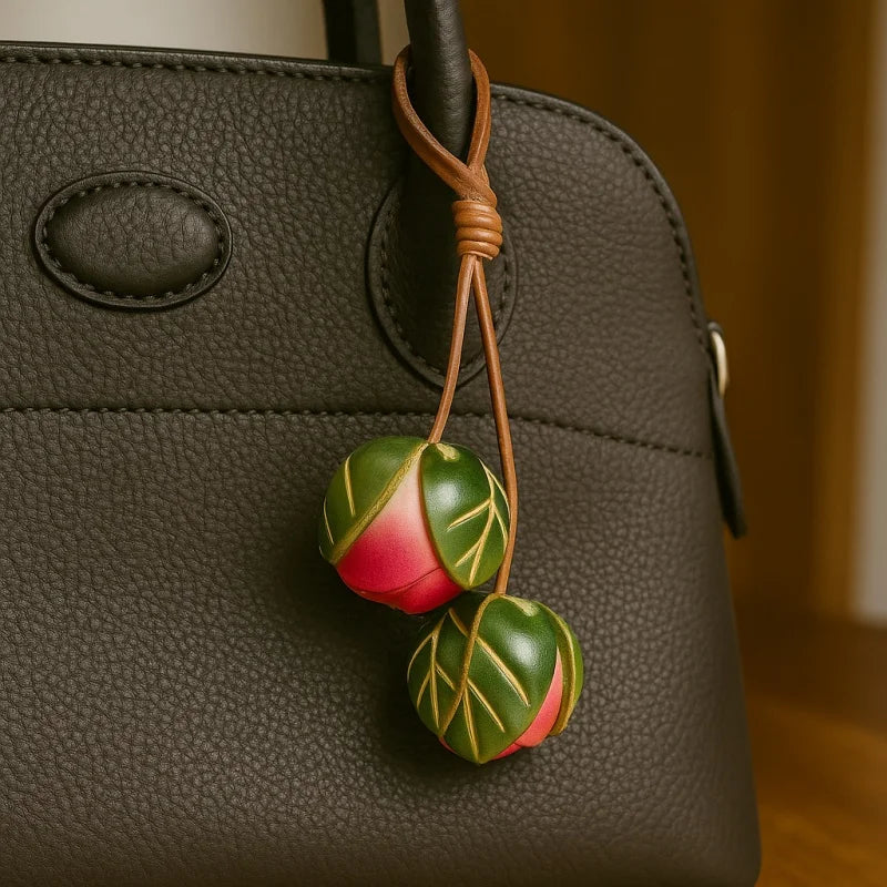 Joyful Bloom Leather Bag Charm – Handmade Full-Grain Leather Flower Pendant | Botanical-Inspired Keychain | Unique Gift & Handbag Accessory