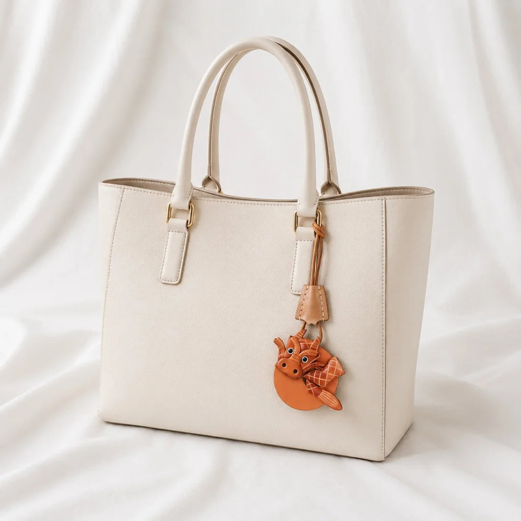 Dije de cuero de dragón del zodiaco: accesorio de piel de cabra artesanal de estilo nórdico para bolsos, llaves y diarios. Un regalo único.
