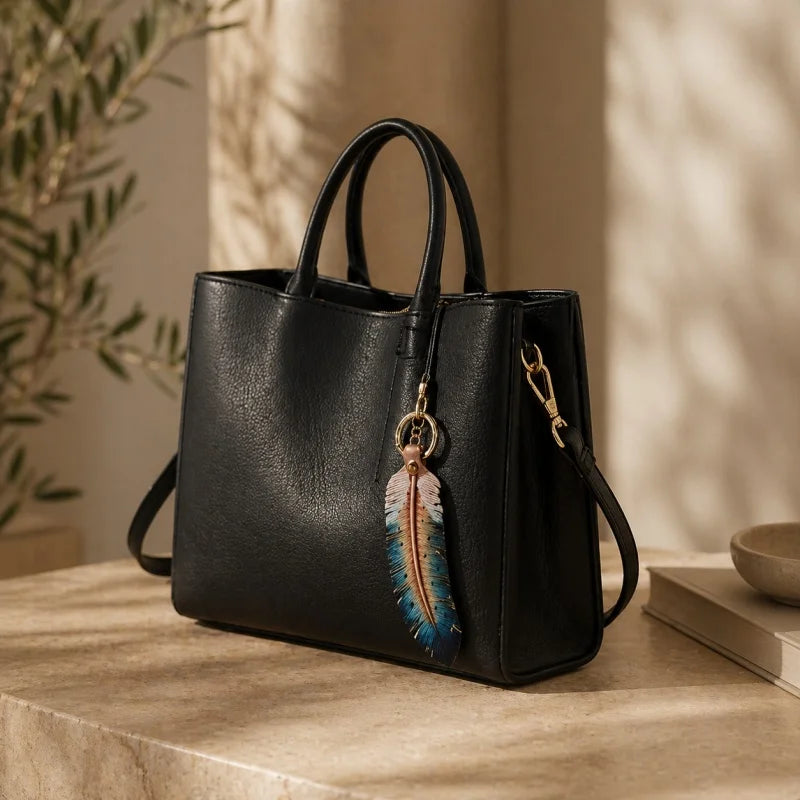 Dije original de pluma nórdica de cuero genuino: accesorio para bolso o llavero de piel de vacuno de plena flor hecho a mano, etéreo y elegante, el regalo perfecto para amantes de la naturaleza.