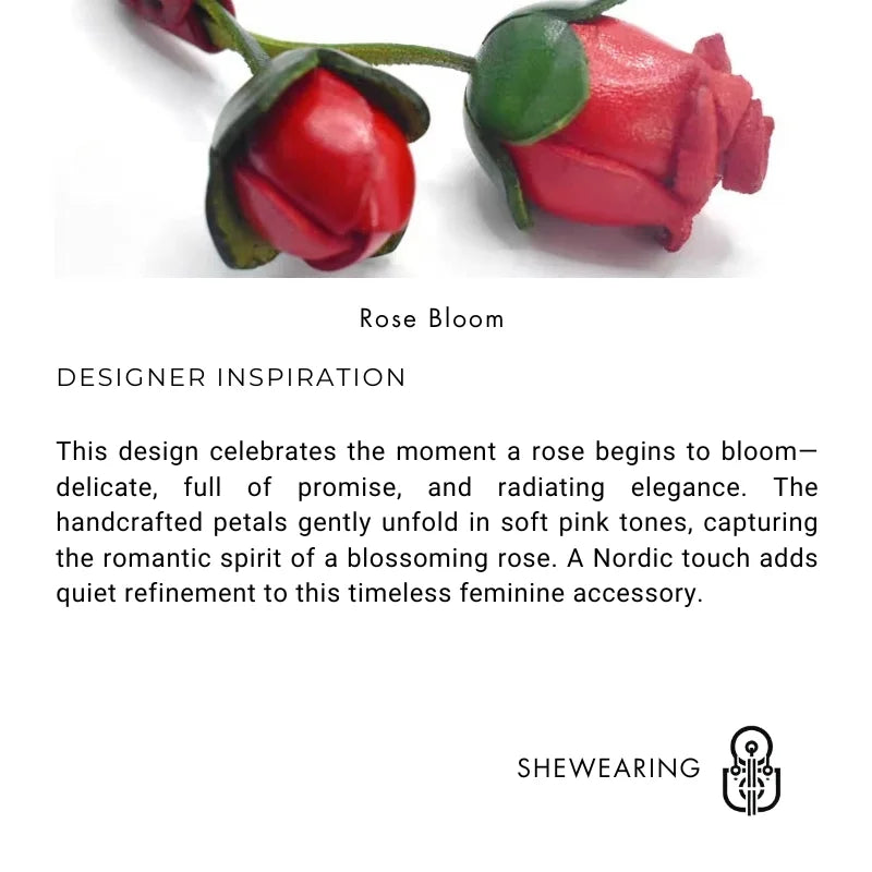Blossoming Rose Leather Bag Charm – Handmade Goat Leather Pendant in Soft Pink | Romantic Nordic-Inspired Rose Accessory | Elegant Gift for Women