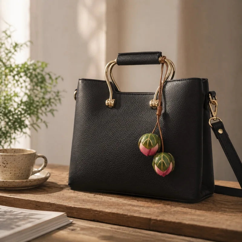 Dije para bolso de cuero Joyful Bloom: colgante de flor de cuero flor hecho a mano | Llavero de inspiración botánica | Regalo único y accesorio para bolso