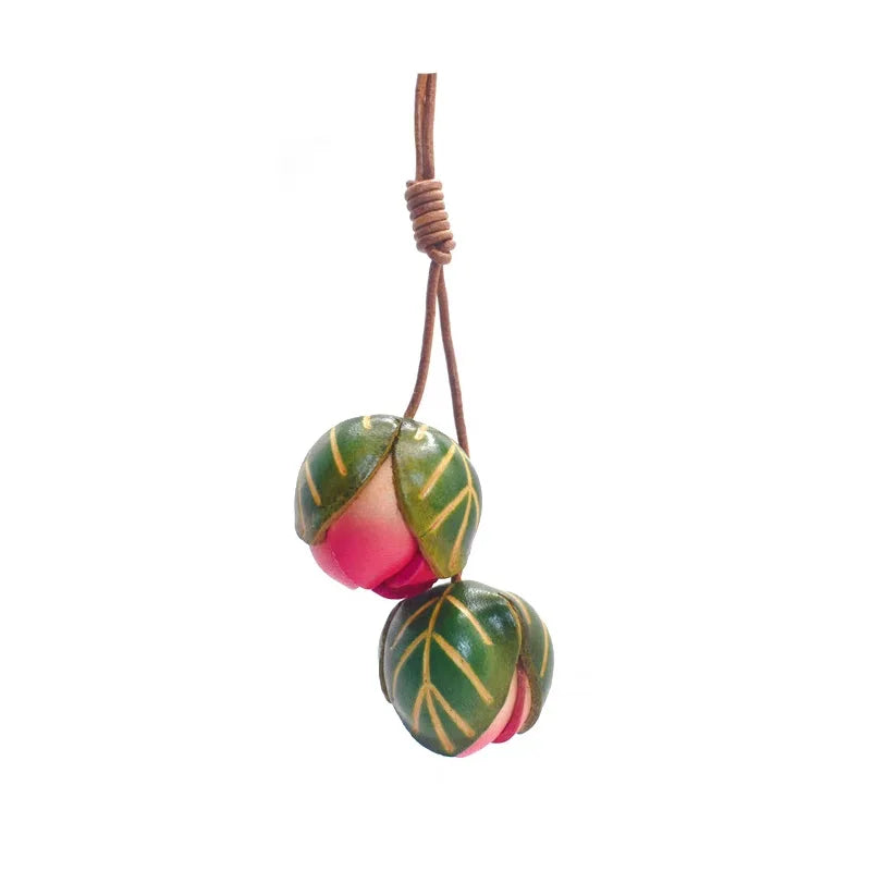 Joyful Bloom Leather Bag Charm – Handmade Full-Grain Leather Flower Pendant | Botanical-Inspired Keychain | Unique Gift & Handbag Accessory