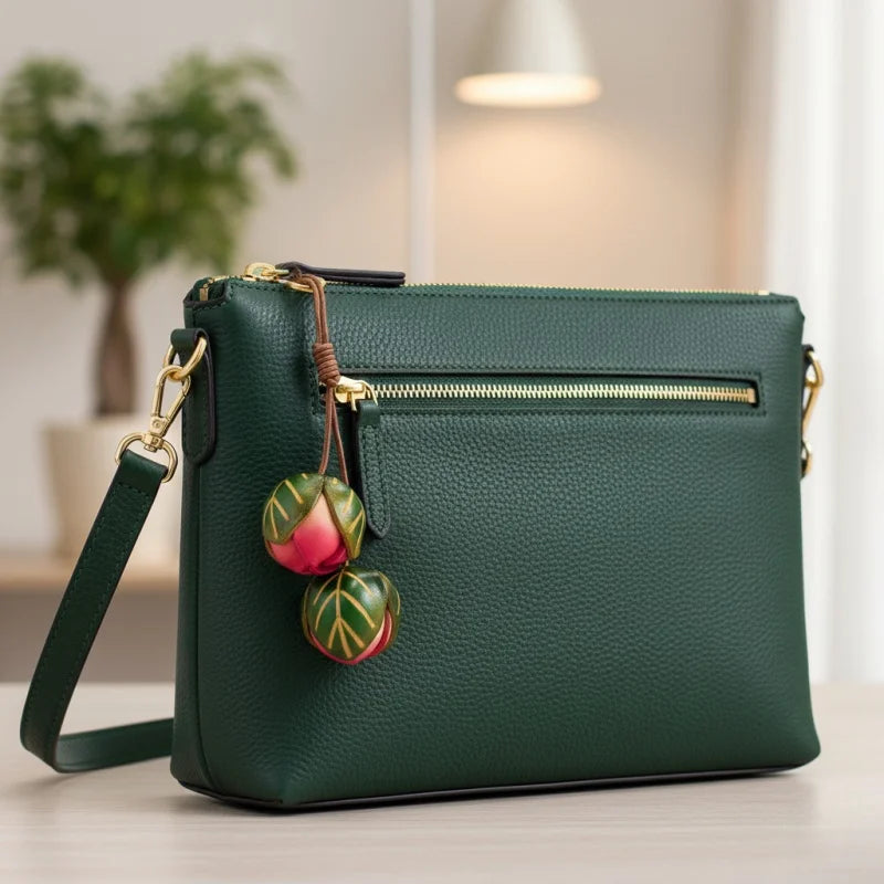 Joyful Bloom Leather Bag Charm – Handmade Full-Grain Leather Flower Pendant | Botanical-Inspired Keychain | Unique Gift & Handbag Accessory