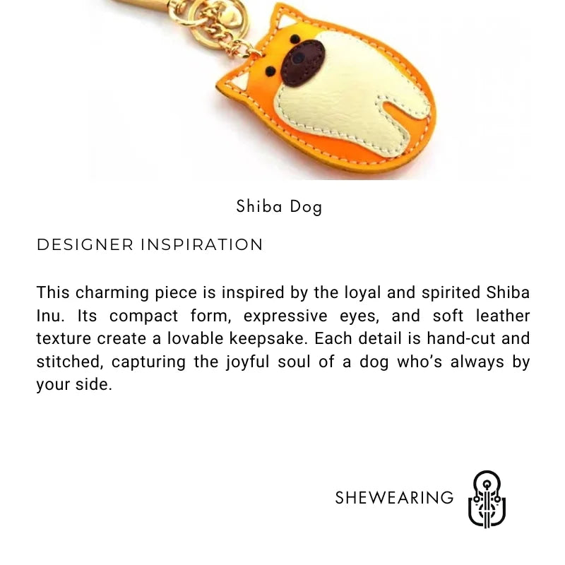 Shiba Inu Leather Dog Bag Charm – Handmade Full-Grain Cowhide Keychain | Cute Pet-Inspired Pendant for Handbags & Journals | Playful Gift for Dog Lovers
