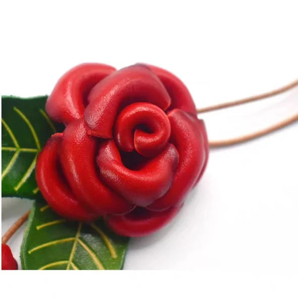 Romantic Blooming Rose Leather Bag Charm – Handmade Full-Grain Leather Flower Pendant | Artistic Accessory for Handbags | Timeless Gift for Women