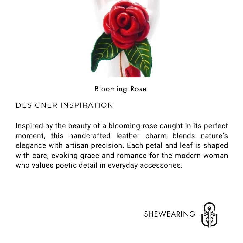 Romantic Blooming Rose Leather Bag Charm – Handmade Full-Grain Leather Flower Pendant | Artistic Accessory for Handbags | Timeless Gift for Women