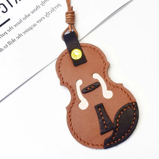 Vintage Violin Leather Bag Charm – Handmade Full-Grain Cowhide Pendant | Classical Music-Inspired Keychain for Bags | Retro Artisan Gift for Music Lovers