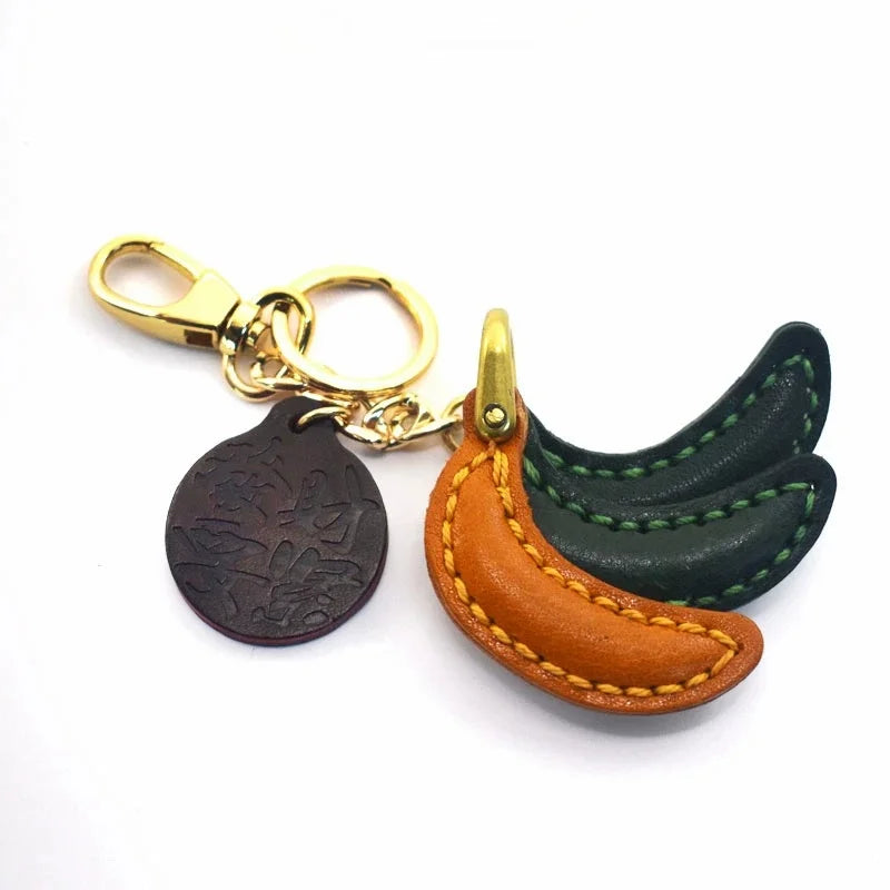 Lucky Banana Leather Bag Charm – Handmade Full-Grain Cowhide Fruit Keychain | Playful Yellow Accessory | Unique Charm for Bags & Gifts