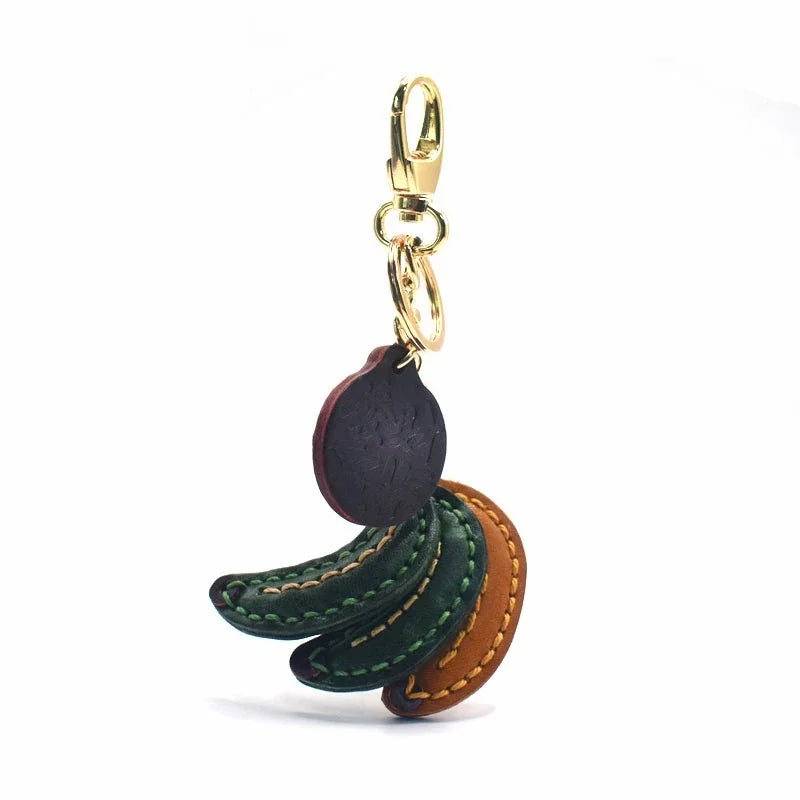 Lucky Banana Leather Bag Charm – Handmade Full-Grain Cowhide Fruit Keychain | Playful Yellow Accessory | Unique Charm for Bags & Gifts