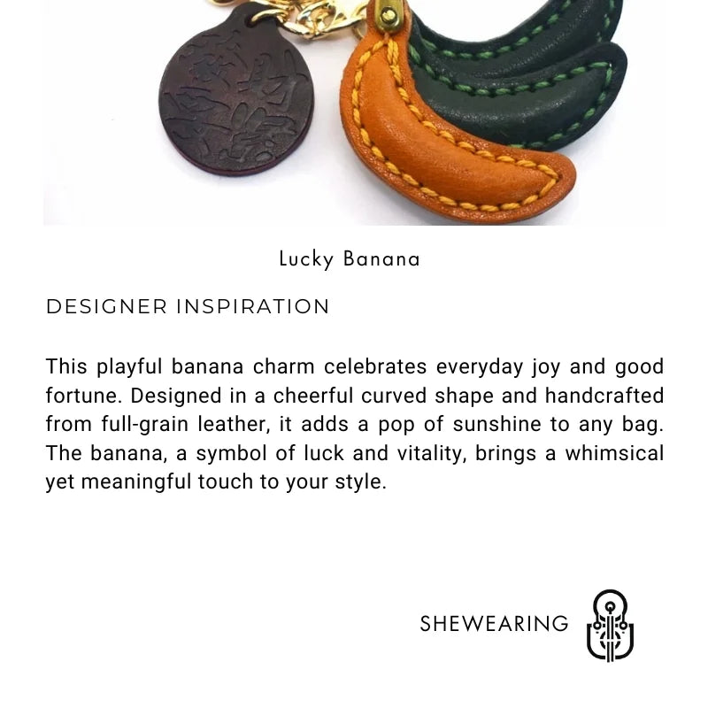 Lucky Banana Leather Bag Charm – Handmade Full-Grain Cowhide Fruit Keychain | Playful Yellow Accessory | Unique Charm for Bags & Gifts