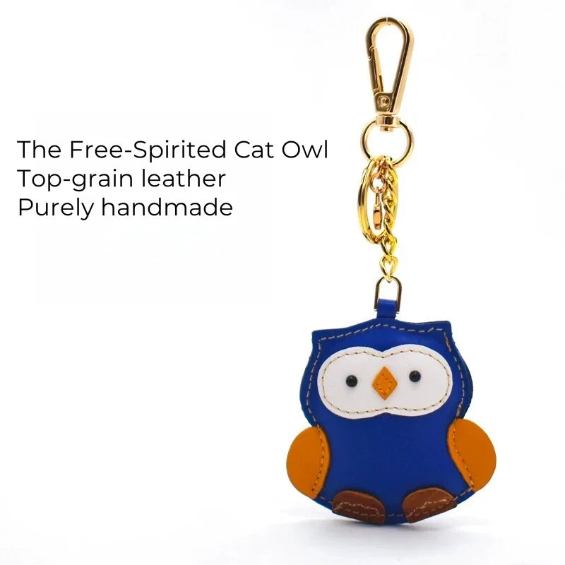 Nordic Owl Leather Bag Charm – Full-Grain Leather Keychain & Bookmark | Cute Handmade Owl Pendant | Whimsical Gift for Bag & Journal Lovers