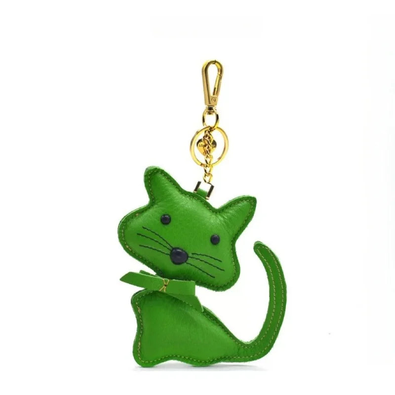 Nordic Gentle Cat Leather Bag Charm – Handmade Full-Grain Leather Keychain | Cute Animal Bookmark & Bag Pendant | Soft-Tone INS Gift for Cat Lovers