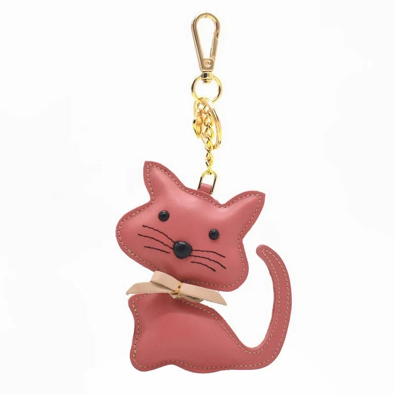 Nordic Gentle Cat Leather Bag Charm – Handmade Full-Grain Leather Keychain | Cute Animal Bookmark & Bag Pendant | Soft-Tone INS Gift for Cat Lovers