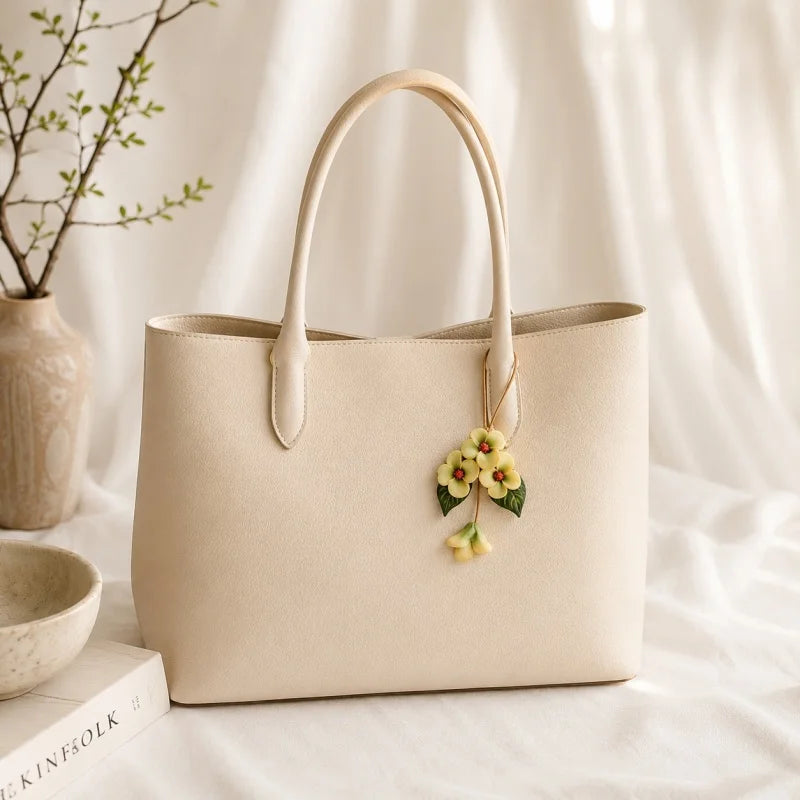 Dije para bolso de cuero "Flor de Amor" – Colgante de flor de cuero flor hecho a mano | Elegante llavero botánico | Regalo romántico para mujer