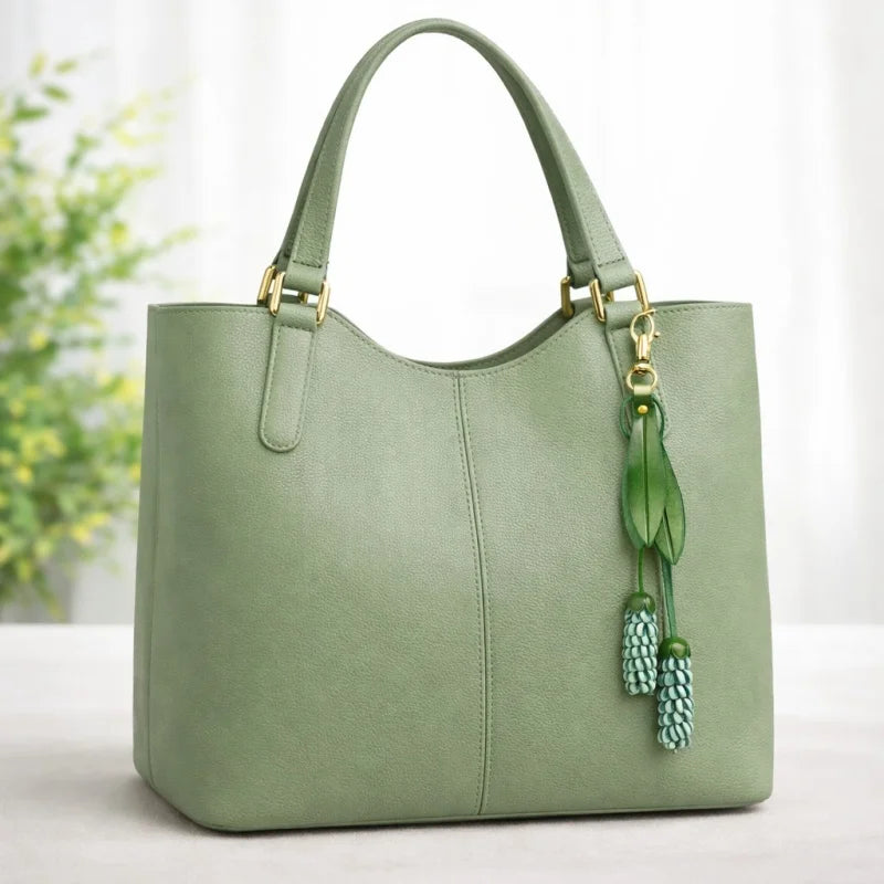 Llavero de bolso de piel "Flor de la Felicidad" hecho a mano – Colgante de borla floral de cuero de vaca de grano completo en 3D | Accesorio botánico artesanal para bolsos