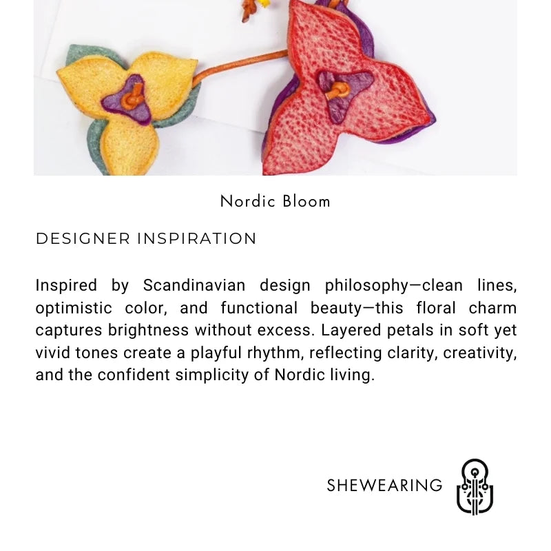 Colgante de cuero "Bright Nordic Bloom" para bolso – Colgante floral artesanal de piel de vaca de grano completo | Accesorio minimalista para bolso inspirado en Escandinavia | Regalo artístico para ella