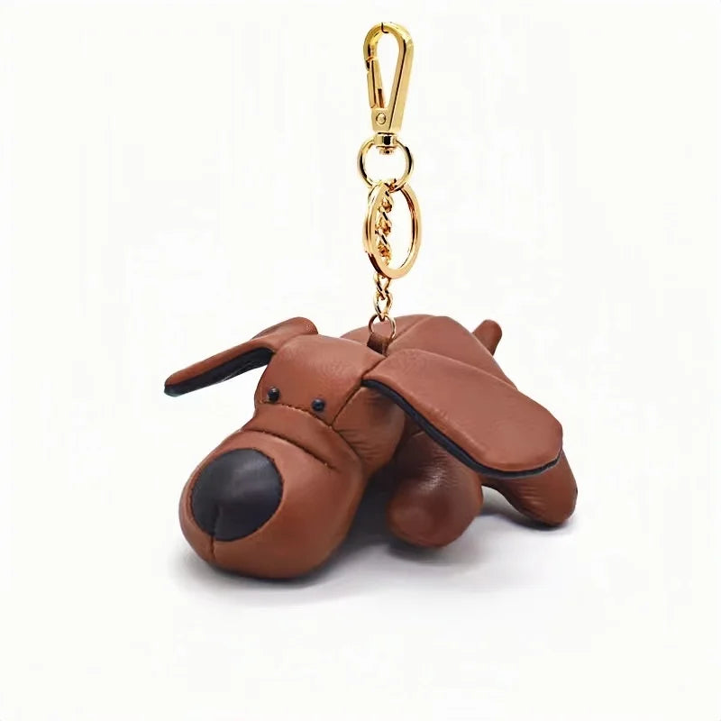 Handcrafted 3D Leather Puppy Bag Charm – Nordic Style Genuine Leather Dog Keychain | Cute Handbag Pendant Accessory | Creative Gift for Her