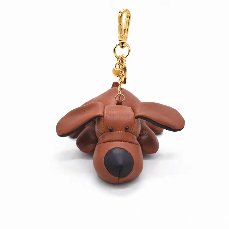 Handcrafted 3D Leather Puppy Bag Charm – Nordic Style Genuine Leather Dog Keychain | Cute Handbag Pendant Accessory | Creative Gift for Her
