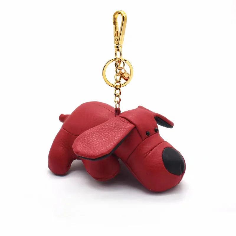 Handcrafted 3D Leather Puppy Bag Charm – Nordic Style Genuine Leather Dog Keychain | Cute Handbag Pendant Accessory | Creative Gift for Her