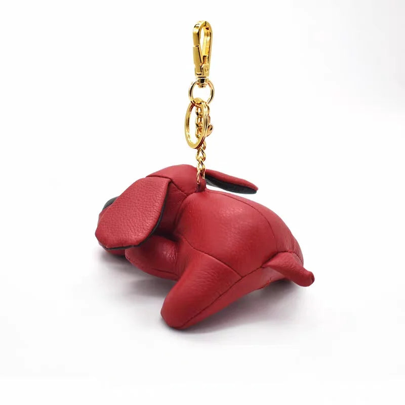 Handcrafted 3D Leather Puppy Bag Charm – Nordic Style Genuine Leather Dog Keychain | Cute Handbag Pendant Accessory | Creative Gift for Her