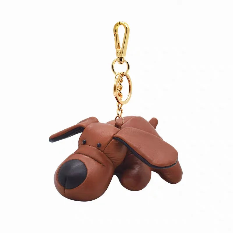 Handcrafted 3D Leather Puppy Bag Charm – Nordic Style Genuine Leather Dog Keychain | Cute Handbag Pendant Accessory | Creative Gift for Her