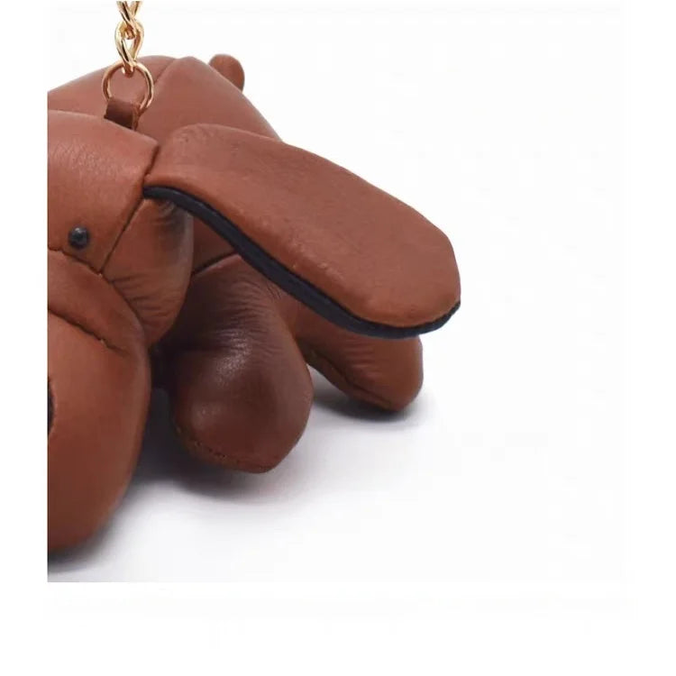 Handcrafted 3D Leather Puppy Bag Charm – Nordic Style Genuine Leather Dog Keychain | Cute Handbag Pendant Accessory | Creative Gift for Her