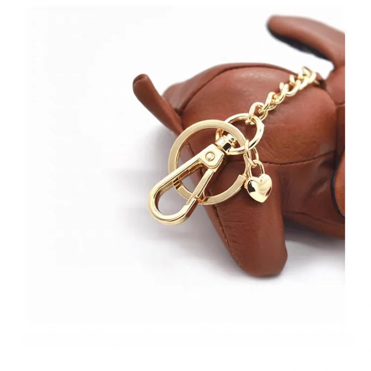 Handcrafted 3D Leather Puppy Bag Charm – Nordic Style Genuine Leather Dog Keychain | Cute Handbag Pendant Accessory | Creative Gift for Her