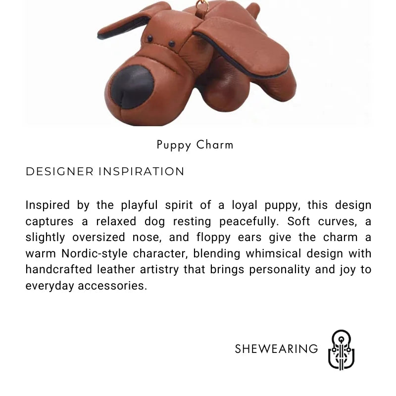 Handcrafted 3D Leather Puppy Bag Charm – Nordic Style Genuine Leather Dog Keychain | Cute Handbag Pendant Accessory | Creative Gift for Her