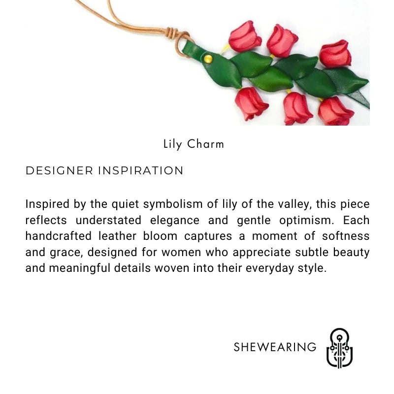 Amuleto de bolso de cuero "Lirio del Valle" de la suerte – Colgante floral de cuero de plena flor hecho a mano | Elegante accesorio de llavero para bolso | Regalo para ella